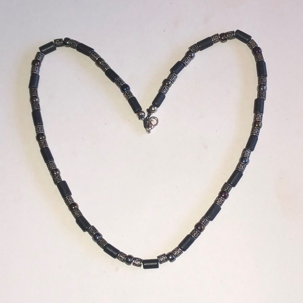 Black Metallic Beaded Boho Necklace